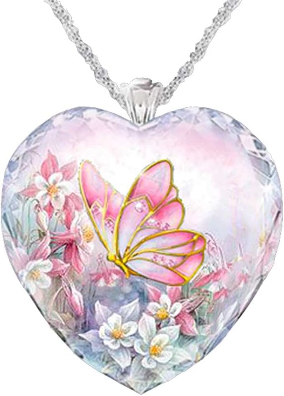 Washranp Necklace Chain for Women Girls, Heart Necklace Elegant Trendy Alloy Exquisite Women Butterfly Pendant Necklace Pendant Necklace for Valentine's Day Gift Birthday Present