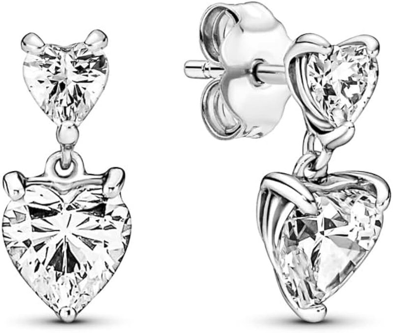 PANDORA Double Heart Sparkling Stud Earrings