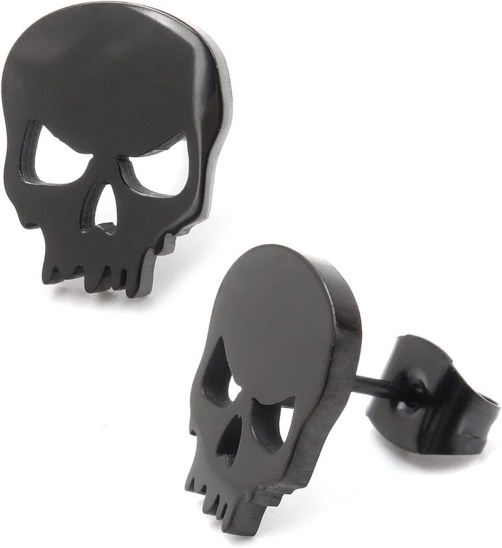 Steelmeup Stainless Steel Skull Silhouette Post Black Gold Color Stud Earrings