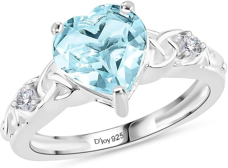 Shop LC Delivering Joy Shop LC 925 Sterling Silver Blue Topaz Ring for Women Promise Birthstone Jewelry Beautiful Wedding Gifts for Her Birthday Gifts