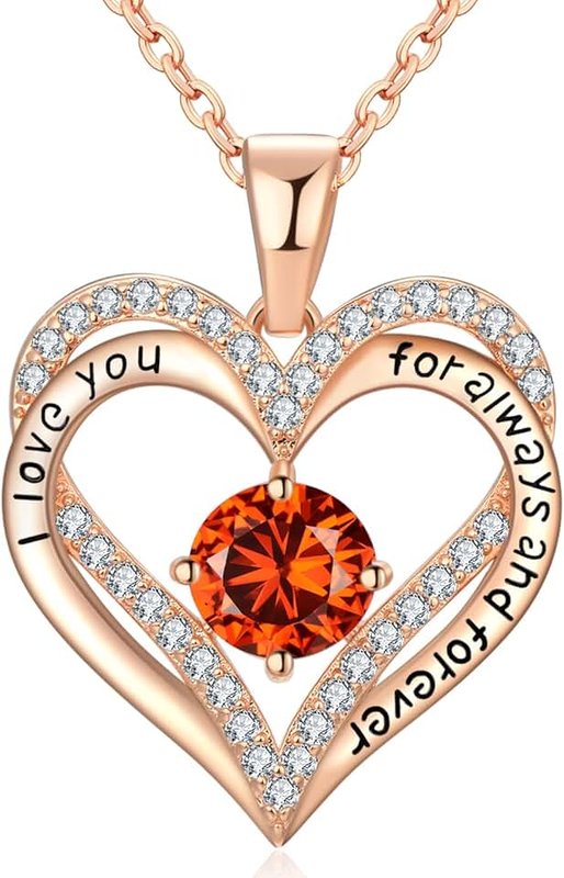 xiupen 18K Rose Gold Necklaces for Women, 925 Sterling Silver Gifts for Mothers Day, Jewelry for Wife Mom Her Girlfriend, Birthstone Diamond Necklace for Birthday Anniversary, Heart Pendant Jewelry