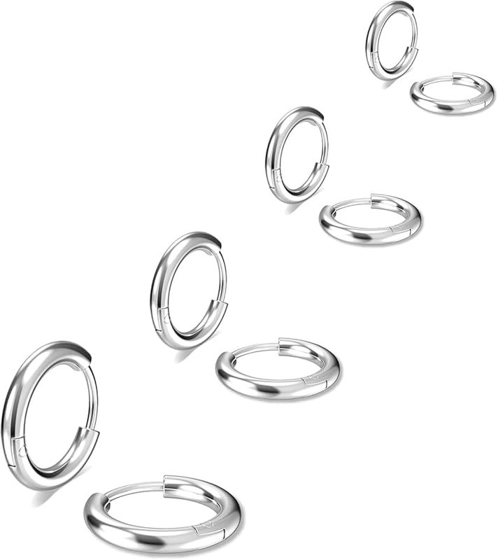 Osayia 316L Surgical Stainless Steel Small Hoop Earrings 8mm 10mm 12mm 14mm Hypoallergenic Huggie Hoop Earrings Helix Lobes Hinged Sleeper Earrings Men Women for Cartilage Piercings