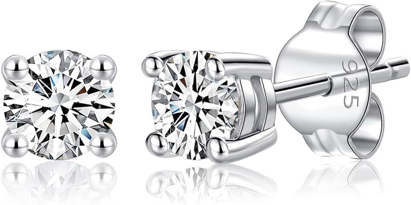 LUCKMORA 925 Sterling Silver Cubic Zirconia Earrings Studs for Men Hypoallergenic Nickel Free Earrings for Women Princess Round Cut