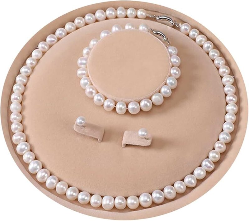 YONGMAN Freshwater Cultured Pearl Necklace Set Include Stunning Jewelry Set with Bracelet and Stud Earrings for Women,Necklace:20 Inches,Bracelet:8 Inches,Silver