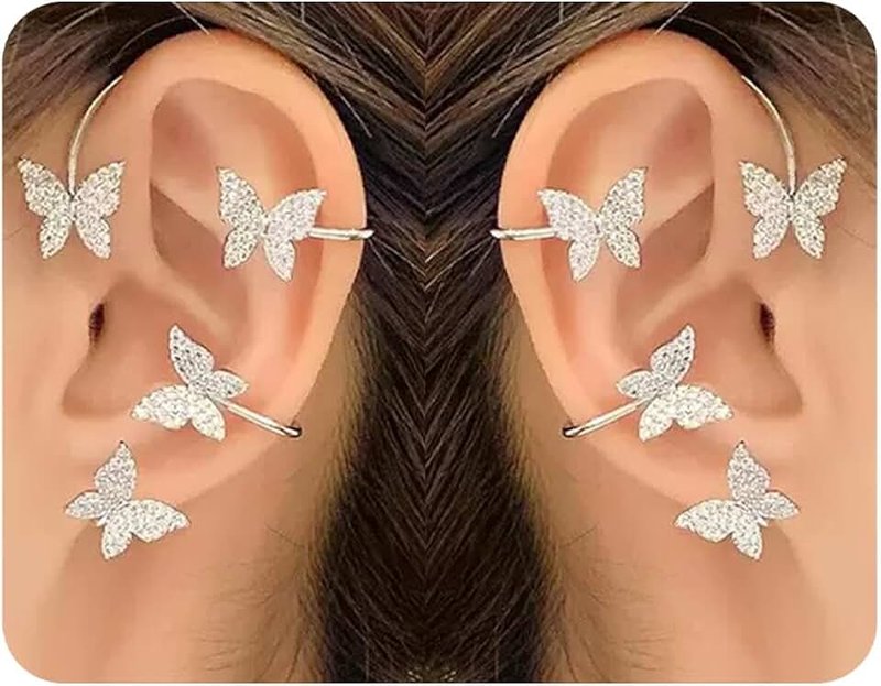 Taichell Shining Butterfly Ear Cuffs Zircon Butterfly Earrings for Women Ear Cuffs for Women Non Piercing Ear Wrap Around Earrings
