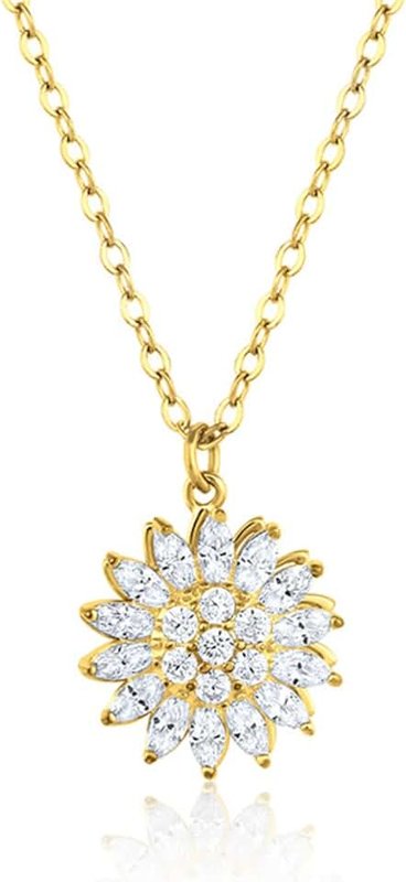 Bee Kind Spinning Crystal Sunflower Bee Kind Necklace Made With 18K Gold Plating, Cubic Zirconia Stones, for Women, Mom Birthday Valentines Mothers Day Gifts, Girlfriend Necklaces, Daughter Jewel,