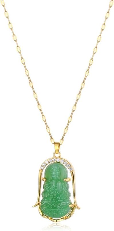 Fuqimanman2020 Lucky 18k Gold Plated Laughing Buddha Pendant Necklace Green Jade Cubic Zirconia Crystal Ice Out Gemstone Amulet Protection Jewelry for Women Men