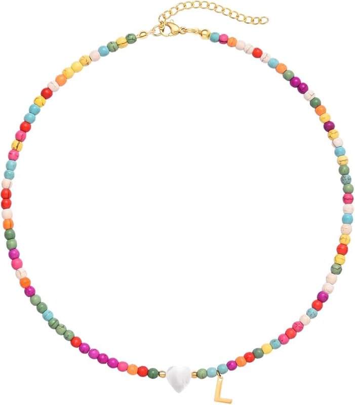 Wellike Initial Necklaces for Women Colorful Beaded Choker Necklace Stainless Steel 18K Gold Plated Y2K Aesthetic Gold Letter Necklace Handmade Boho Summer Necklace Jewelry Gift