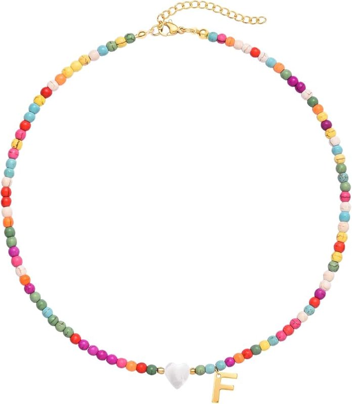 Wellike Initial Necklaces for Women Colorful Beaded Choker Necklace Stainless Steel 18K Gold Plated Y2K Aesthetic Gold Letter Necklace Handmade Boho Summer Necklace Jewelry Gift