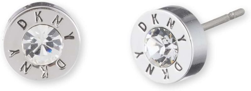 DKNY Logo Stone Stud Earrings for Women with a Crystal Stone in Gold or Silver Tones