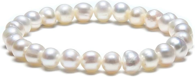 MICANU Set Of 5 Multi Colored Cultured Freshwater Pearl Stretch Strand Bracelets For Women Jewelry Gift 7.25inches