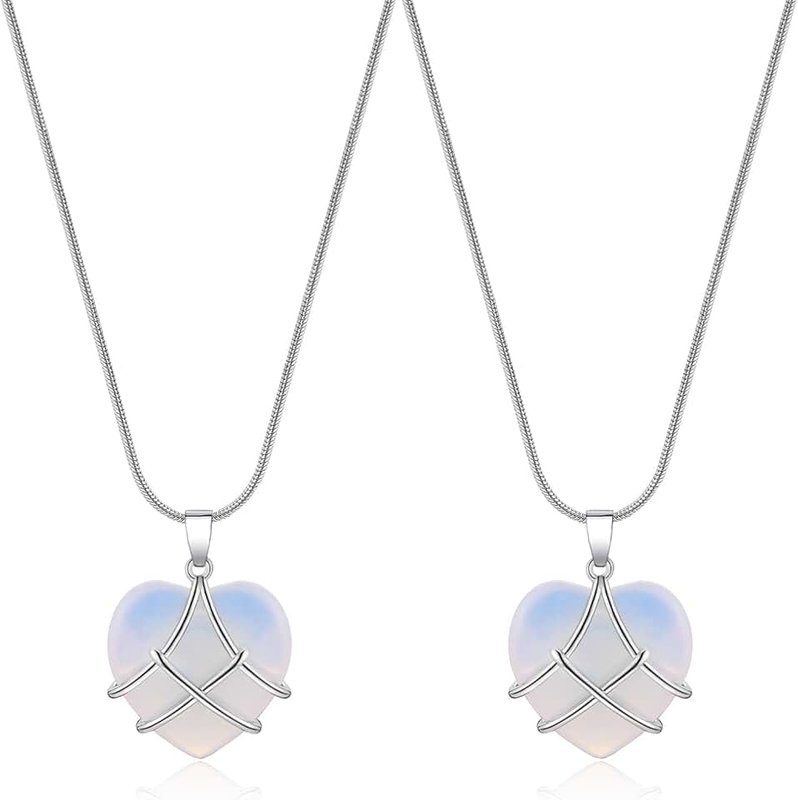 IDesign Best Friend Necklace for Women Girls Diamond Castle Rose Quartz Heart Opal Necklace For Women Girls, Friendship Necklaces,Birthday Gift, Mother'S Day Necklace, Gift For Her…