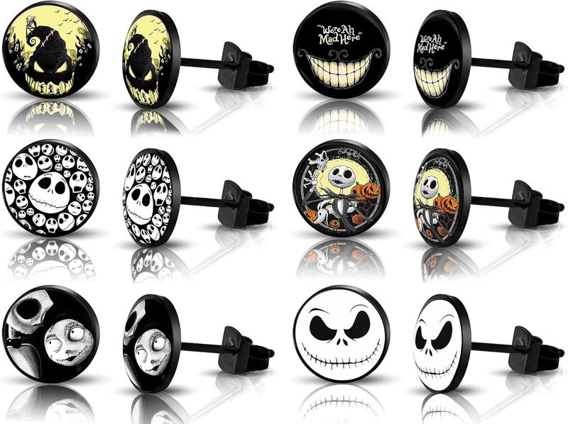 SIISPRI 6Pairs halloween Stud Earrings Mens Earrings Set Hypoallergenic Surgical Stainless Steel Round Circle Button Stud Post Earrings 10MM