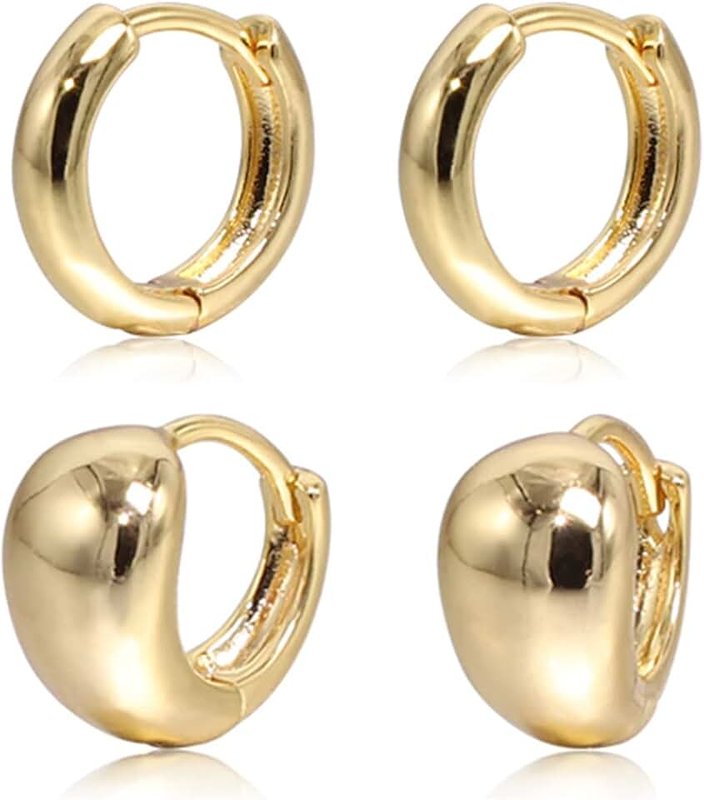 Krstudent Small Hoop Earrings for Women 18K Gold Plated Hoop Huggie Earrings for Women (set 1-1 pair)