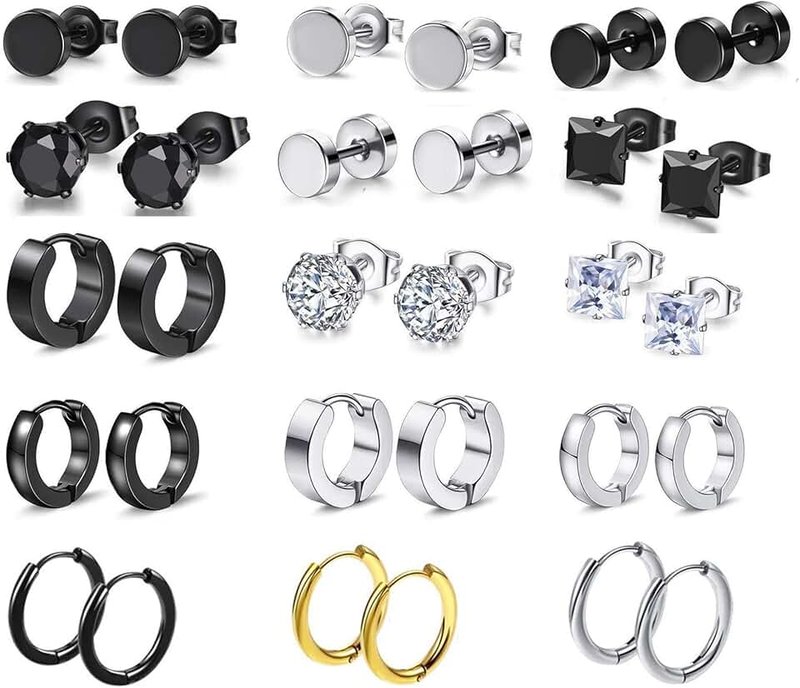 SIEYEAY earrings for men aretes para hombre Black Stainless Steel Stud Earrings for Men Women cool earrings Set for Men