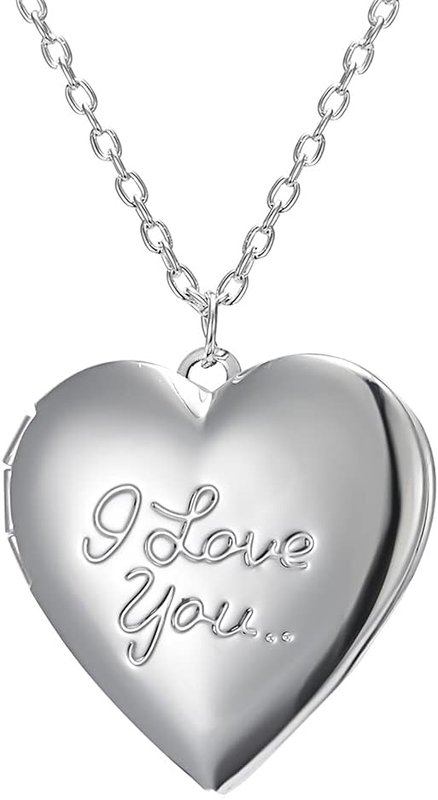 Silver Photo Locket Necklace Memorial Gifts for Loss of Loved One Girls with Picture Inside Heart Pendant Layered Necklaces for Women I Love You Gifts for Him Her Mom Dad Custom Necklace