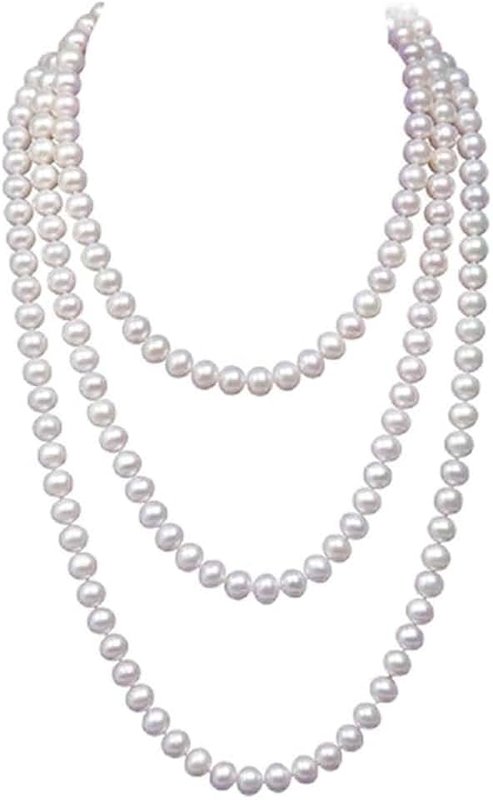 YALLNASL Faux Pearl Necklaces for Women Long Pearl Necklace Costume Jewelry for Teen Girls Layered Choker Necklace Sliver Layered Pendant Pearls Jewelry