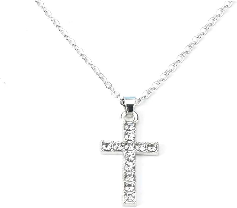YALLNASL YALLNASL Silver Cross Necklace for Women, Girls - Cubic Zirconia, Gold Plated Copper, 45cm Chain, Faith Cross Pendant for Women, Mom, Daughter, Sister