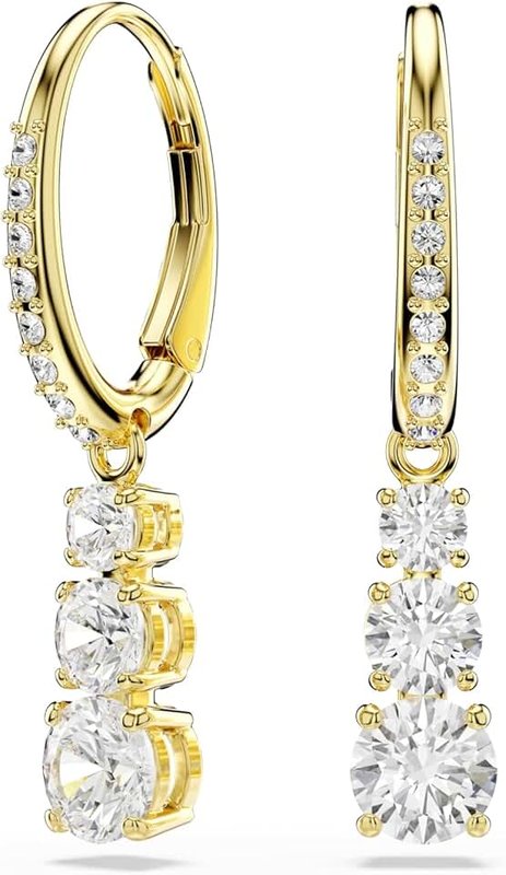 Swarovski Stilla Attract hoop earrings, Round cut, White, Gold-tone plated