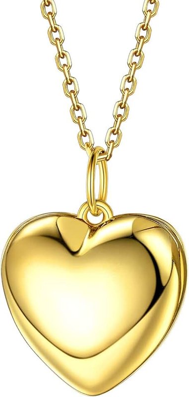 Bestyle Sterling Silver Heart Locket Necklace for Women, Dainty Cute Small Heart Locket Pendant in Gold/Rose Gold/Silver, Love Statement Jewelry Gift for Mother Wife
