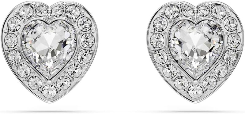 Swarovski x Ariana Grande Stud Earrings, White Heart Shaped Crystals in a Rhodium Plated Setting
