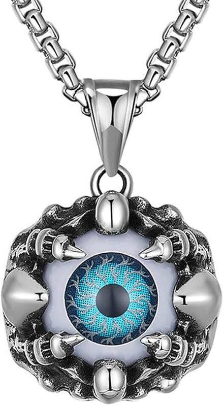 UMtrade Men Women Vintage Turkish Evil Eye Necklace Gothic Dragon Claw Demon Eye Pendant Statement Amulet Jewelry, Stainless Steel, No Gemstone