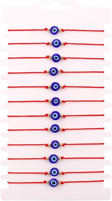SUMMER LOVE Hand Made 12Pcs Evil Eye Bracelets Pack Bulk Set Women Men Evil Eye Anklet Jewelry Protection Braclet Black Red String