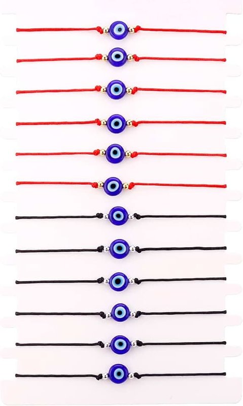 SUMMER LOVE Hand Made 12Pcs Evil Eye Bracelets Pack Bulk Set Women Men Evil Eye Anklet Jewelry Protection Braclet Black Red String