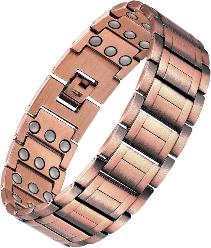 Feraco Men's Copper Magnetic Bracelet for Arthritis Pain Relief 99.99% Solid Copper Bracelets with 3 Row Strong Magnets,Adjustable