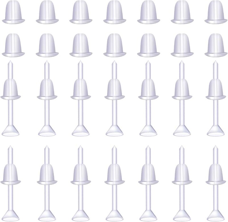 KINBOM 100pairs Plastic Transparent Earrings, Earring Protectors Invisible Plastic Earrings Plastic Post Earrings Clear Stud Earrings Clear Earrings for Sports Women Men Earring DIY