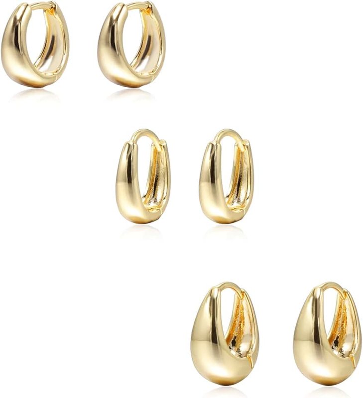 Krstudent Gold Hoop Earrings Pack 18K Gold Plated Small Hypoallergenic Hoop Huggie Earrings Set for Women Girls