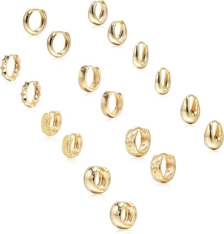 Krstudent Gold Hoop Earrings Pack 18K Gold Plated Small Hypoallergenic Hoop Huggie Earrings Set for Women Girls