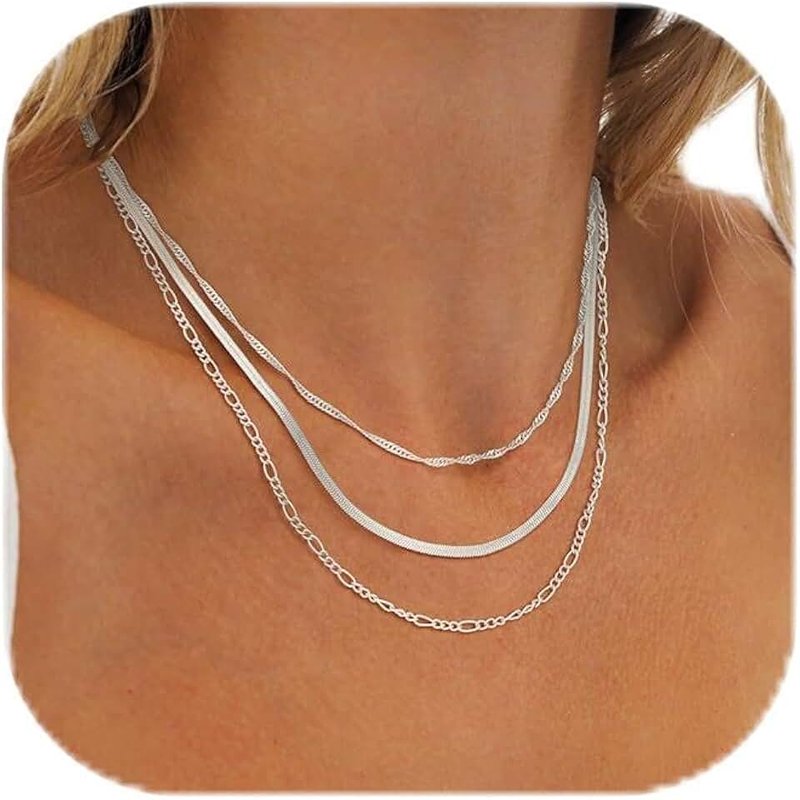 NECOCY Herringbone Necklace For Women,14k Gold Plated Layered Gold Necklaces Dainty Gold Herringbone Necklace Chunky Thin Paperclip Snake Chain Choker Necklace For Women Girls Gold Jewelry Gifts