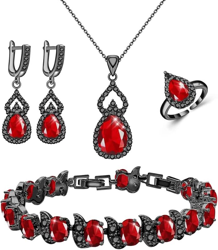 LMXXVJ Women Jewelry Set Platinum Plated Necklace Open Ring Earrings Bracelet Set,Birthday/Anniversary Mother’s Day Jewelry Gifts for Mom/Wife/Sister/Best Friend