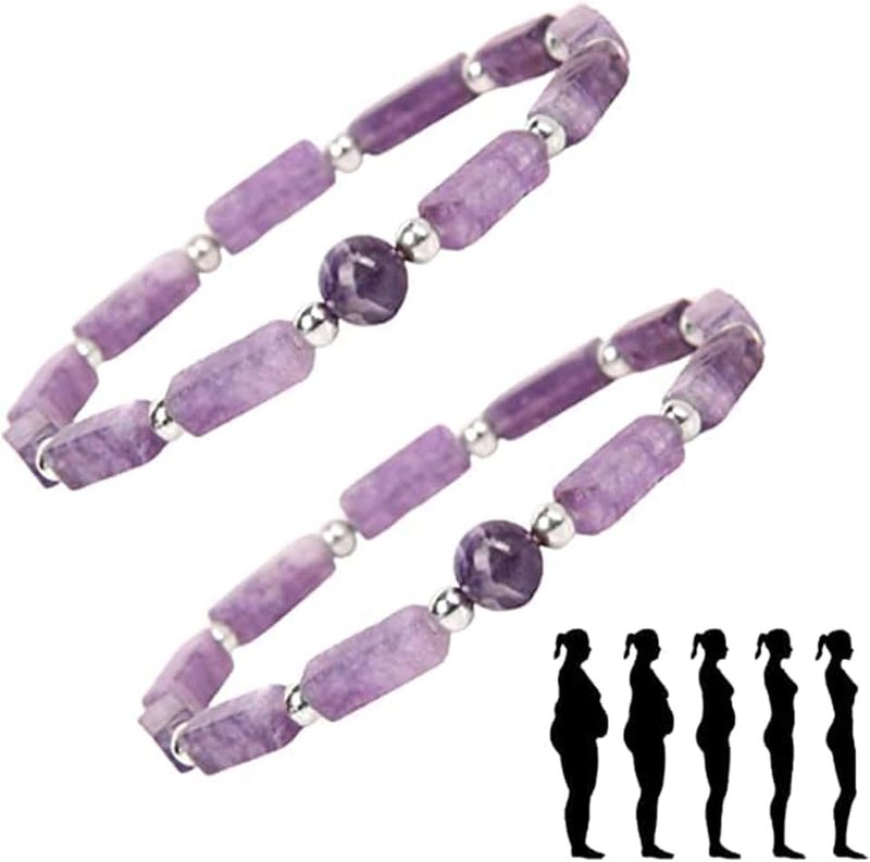 Pipihome Amethyst Magnetic Therapy Bracelet - Crystal Gemstone for Weight Loss, Health, Weight Loss and Anxiety Fighting, 13 centimeters, Crystal, silver gold