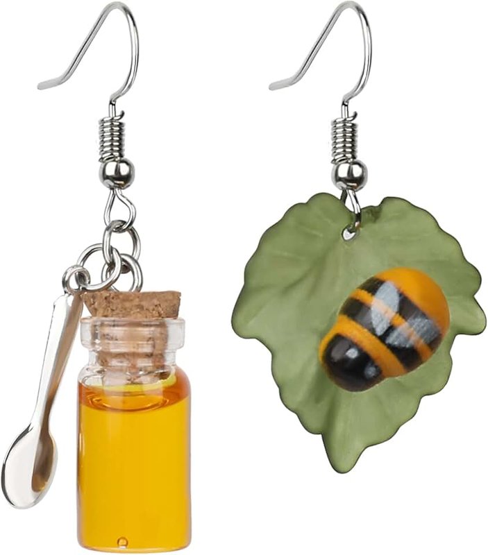 ZKBKJSPZJB Bumble Bee Earrings-Honeycomb Earrings For Women -Honey Jar Earrings Asymmetrical Earrings Bee Costume Women…