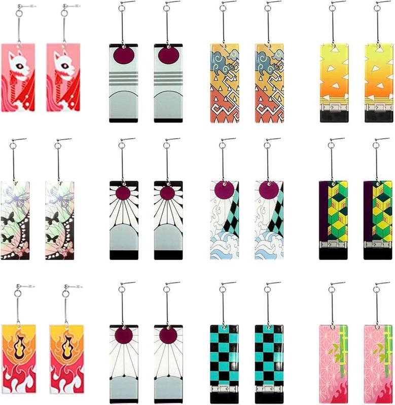 CHARIFIN Tanjiro Earrings Alloy Acrylic Hypoallergenic Japanese Anime Demon Tanjiro Cosplay Earrings for Men Women