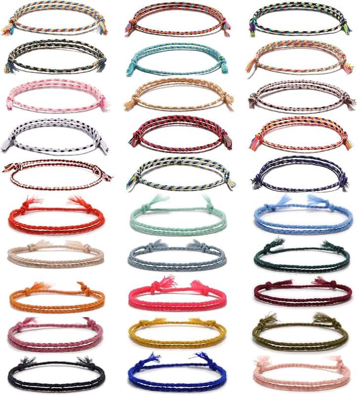 MOZAKA 30Pcs Woven Wrap Friendship Bracelets for Women Men Adjustable Colorful String Wrist Cord Handmade Friendship Braided Ankle Bracelets Party Favors