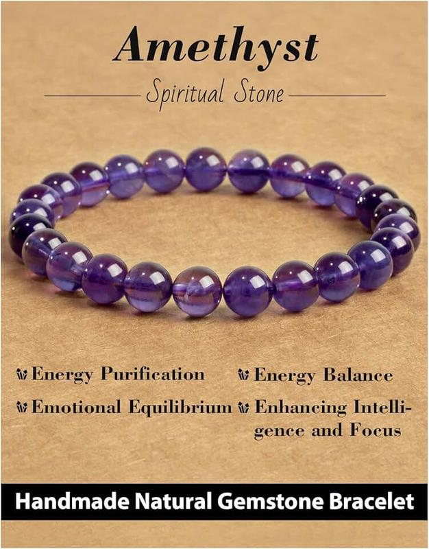 Landorilo Handmade Stretch Protection Bracelet for Women Men, 8MM(0.31") Natural Polished Beads Healing Crystals Quartz, Unisex Yoga Beaded Stone Bracelets for Gifts