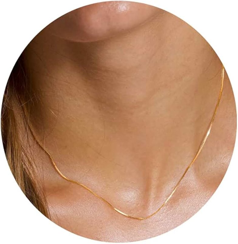 Vavily Minimalist Thin Gold Chain 18K Gold Thin Box Chain Necklace Short Small Gold Chain Choker Necklaces for Women