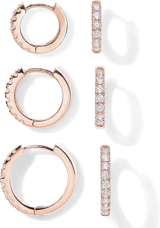 PAVOI 18K Gold Plated 925 Sterling Silver Post, 3 Pairs Small Gold Hoop Earrings Set|Mini Cartilage Helix Huggie Hoop Pack for Women Men 8mm 10mm 12mm