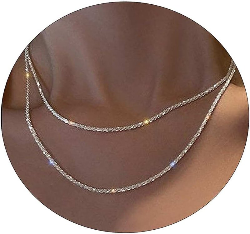Tasiso 14K Gold Filled Herringbone Choker Necklace Set Double Layer Snake Chain Herringbone Chain Necklace Layering Necklace Set Cuban Chain Necklace for Women
