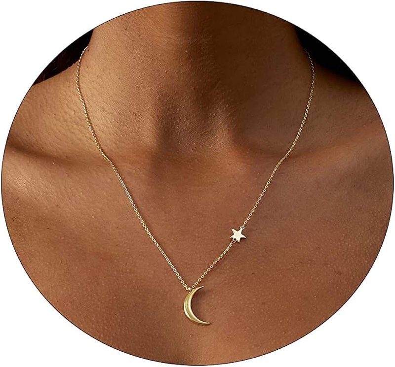Sewyer Dainty Moon Star Necklace for Women 14K Gold Plated Star Moon Necklaces Tiny Stars Crescent Moon Sun David Pendant Necklace Jewelry Gifts for Her