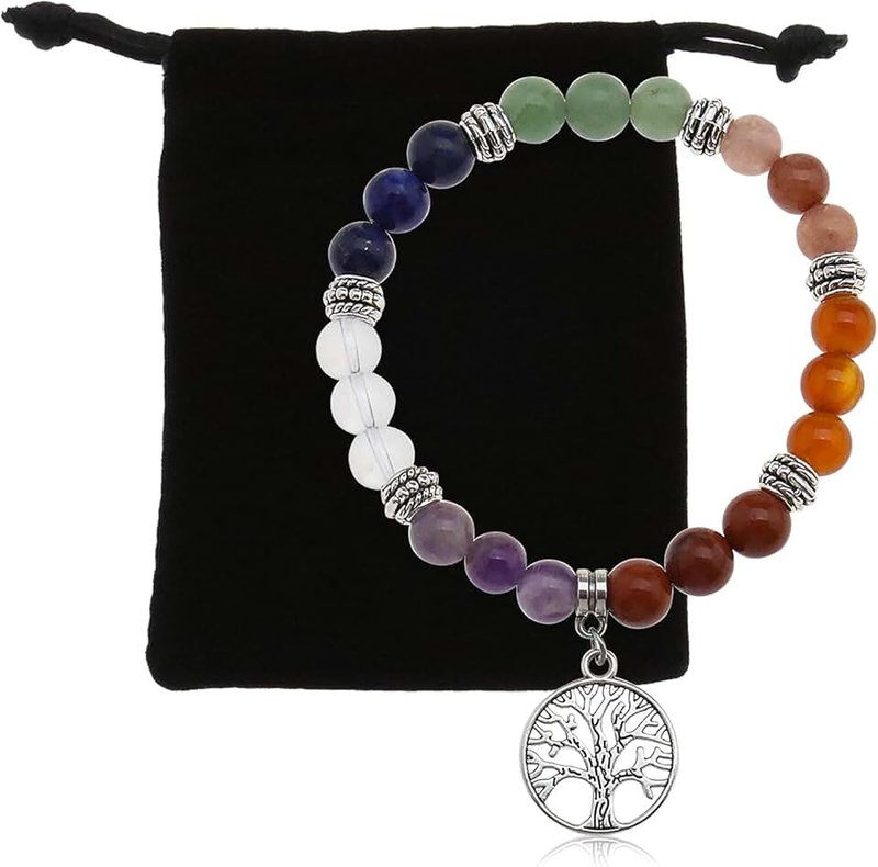 EMSea 7 Chakra Natural Gemstone Beads Bracelet Colorful Crystal Stretch Yoga Bracelets Novelty Gifts for Women/MenYoga Meditation Prayer Protection