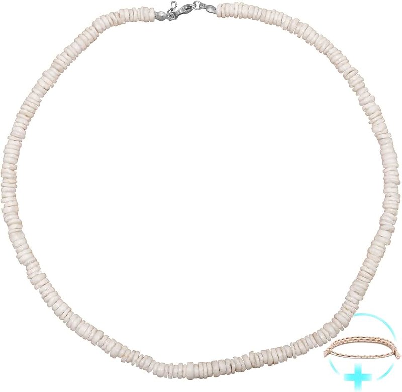 Uonel INDUSTRY Necklace surfer men's necklace shell necklace stainless steel not applicable shell chain harren men's white surfer chain, M, Stainless Steel, Not Applicable