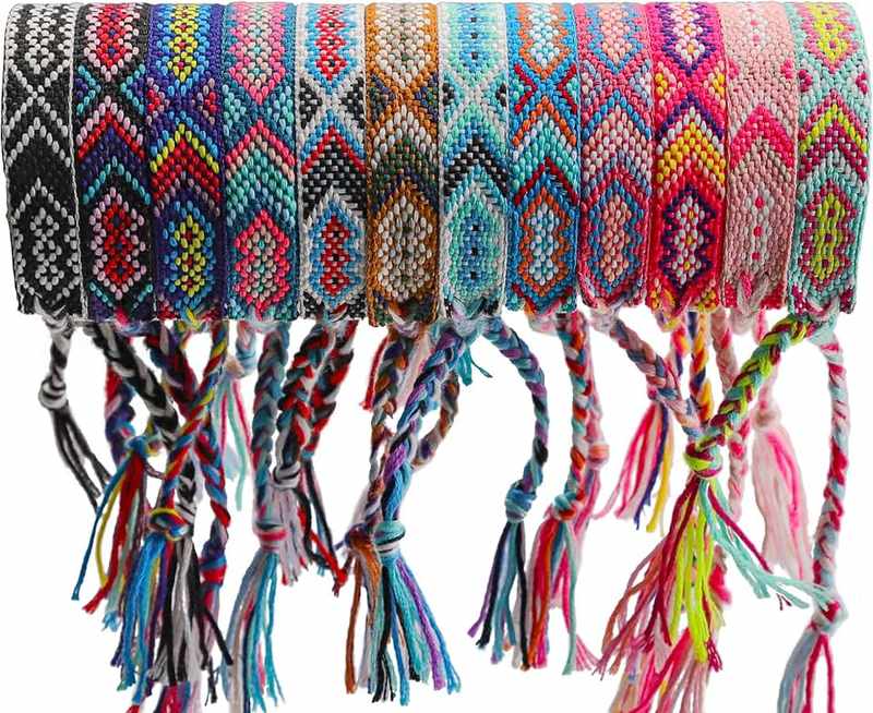 Andblue 12 Pcs Nepal Woven Friendship Bracelets Handmade Braided String Adjustable Bulk Bracelet for Women Kids Girls