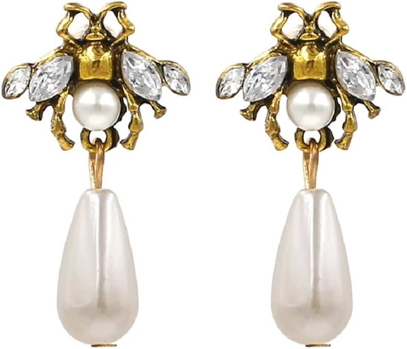 LongcreekX Bee Earrings for Women, Cute Insect Honey Bee Earrings for Womens, Pearl Honeybee Dangle Earring Hypoallergenic, Honeybee Bohemian Drop Earring