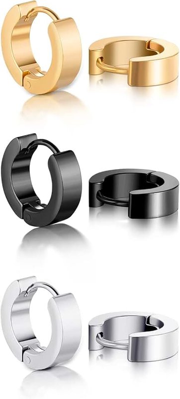 YREQUE 3 Pairs Stainless Steel Hoop Earrings for Women Men Minimalist Huggie Earrings Gold Silver Black Hypoallergenic Small Round Earrings