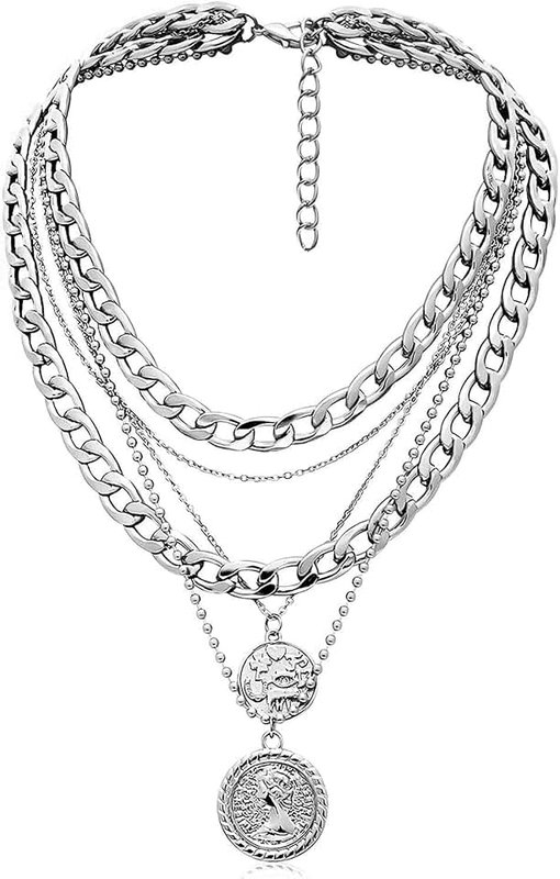 MJartoria Gold Layered Necklaces for Women Trendy Retro Coin Pendant Necklace Dainty Chunky Chain Choker Necklaces for Jewelry Birthday Gifts