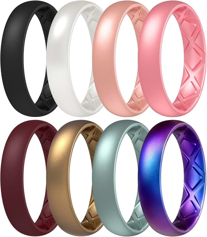 Egnaro Inner Arc Ergonomic Breathable Design with Two Colors,Silicone Wedding Ring for Women, Women's Silicone Wedding Band